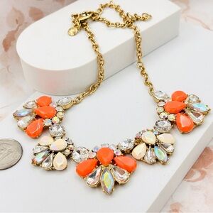 J. Crew Vintage Gold Tone Crystals Orange Multi Floral Statement Necklace
